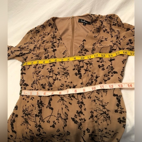 Lulus One True Love Taupe Floral Print Ruched Long Sleeve Mini Dress Small - Picture 13 of 16